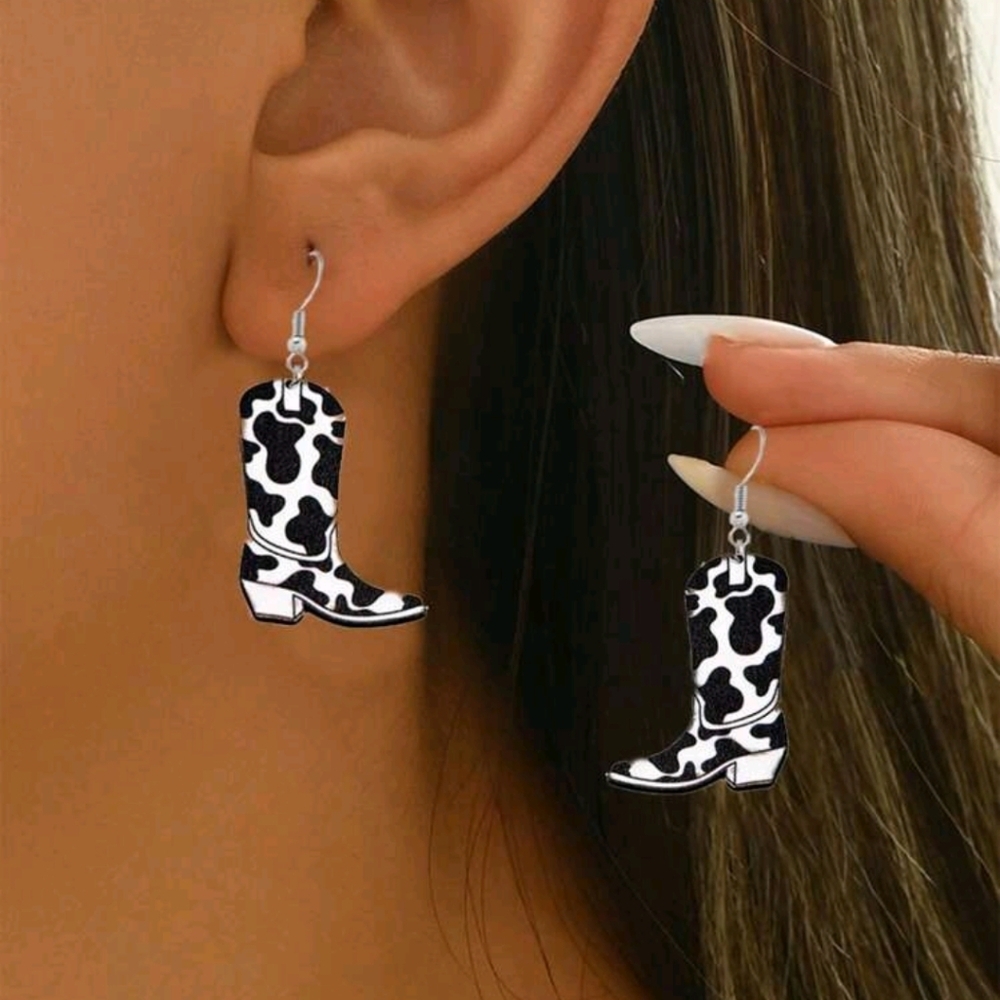 Cow Print Boot Earrings